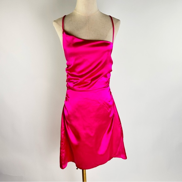 LULUS unique look hot pink asymmetrical backless mini dress - Picture 3 of 7
